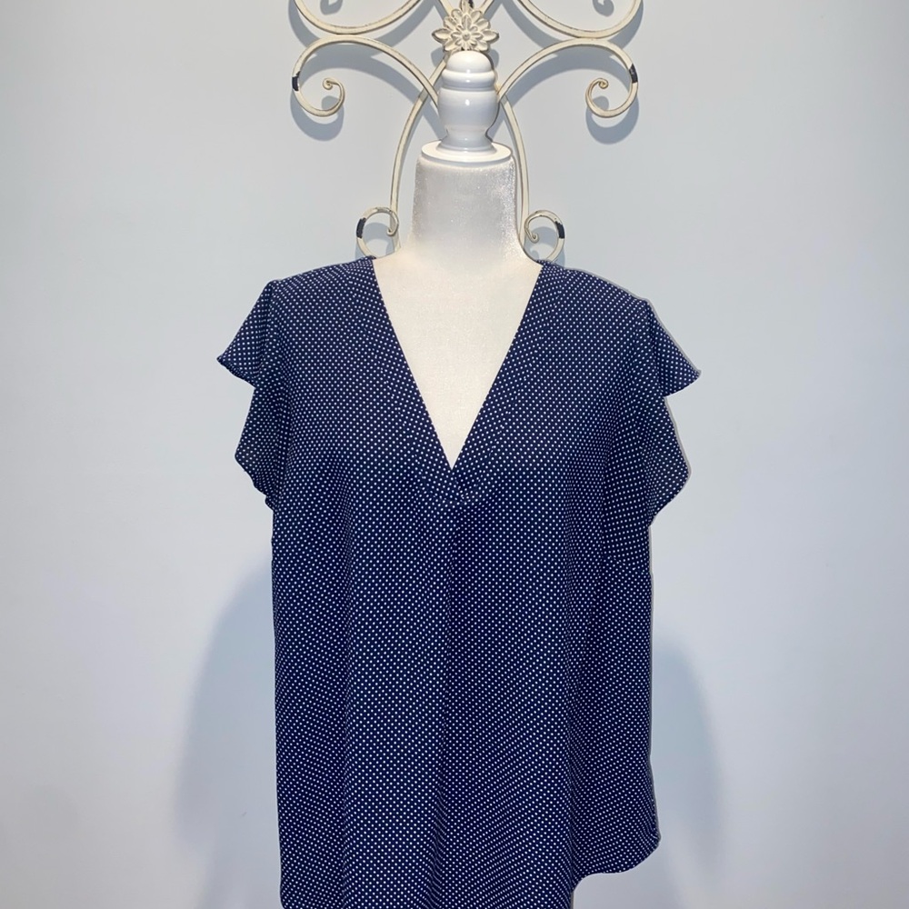 Adrianna Papell Blue Flutter Sleeve Blouse - 2X